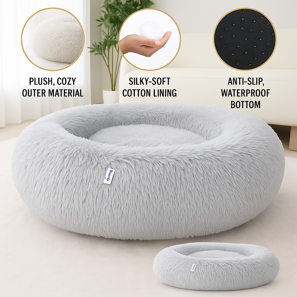 Calming Donut Bed for Dogs - Includes FREE Pet Hair Removal Glove 🎁