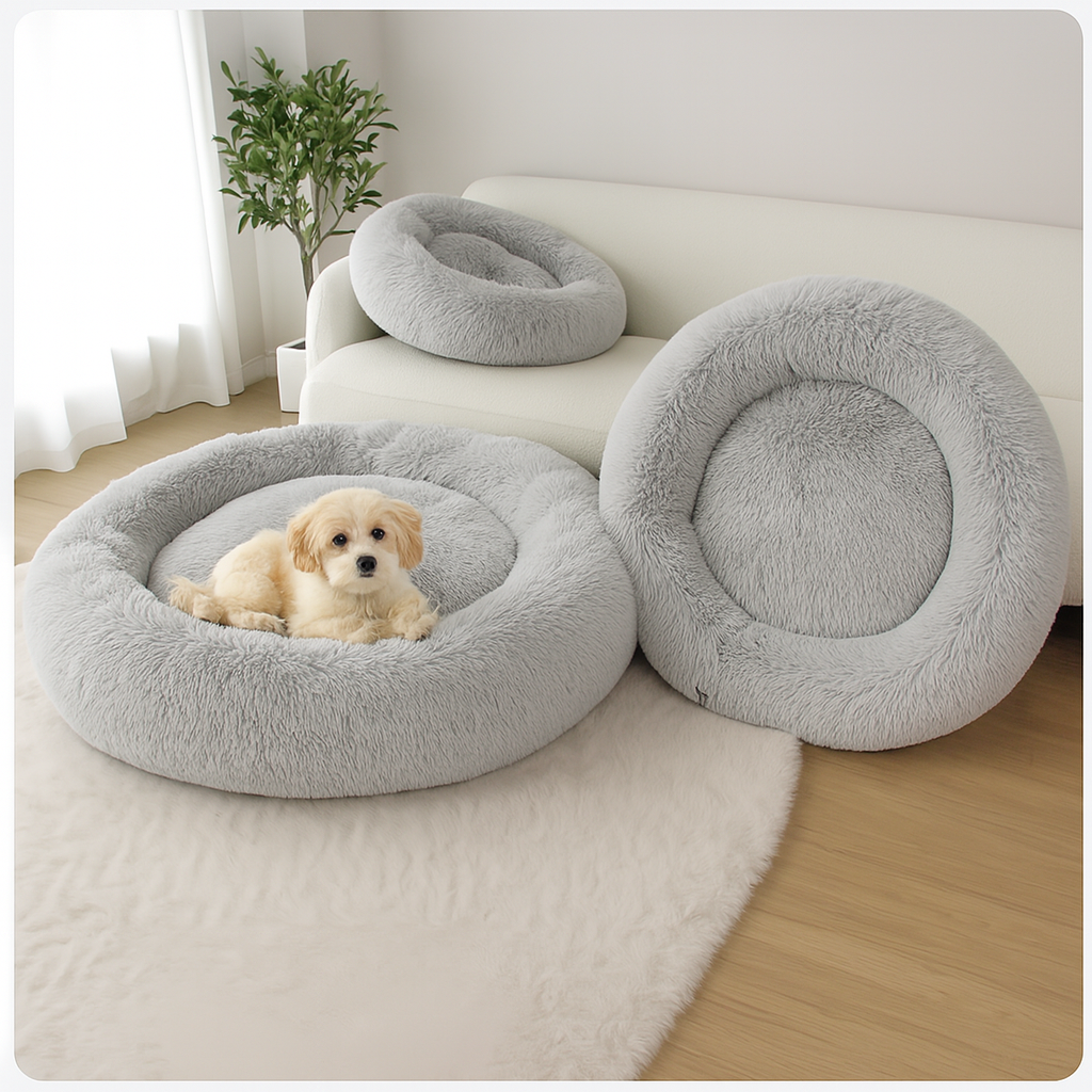 Calming Donut Bed for Dogs - Includes FREE Pet Hair Removal Glove 🎁