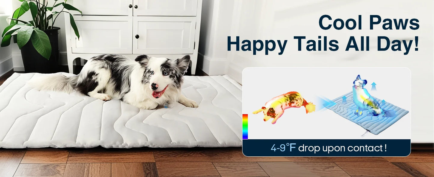 Cooling Pet Bed + FREE Pet Hair Removal Glove – Large Breathable Summer Mat for Dogs & Cats
