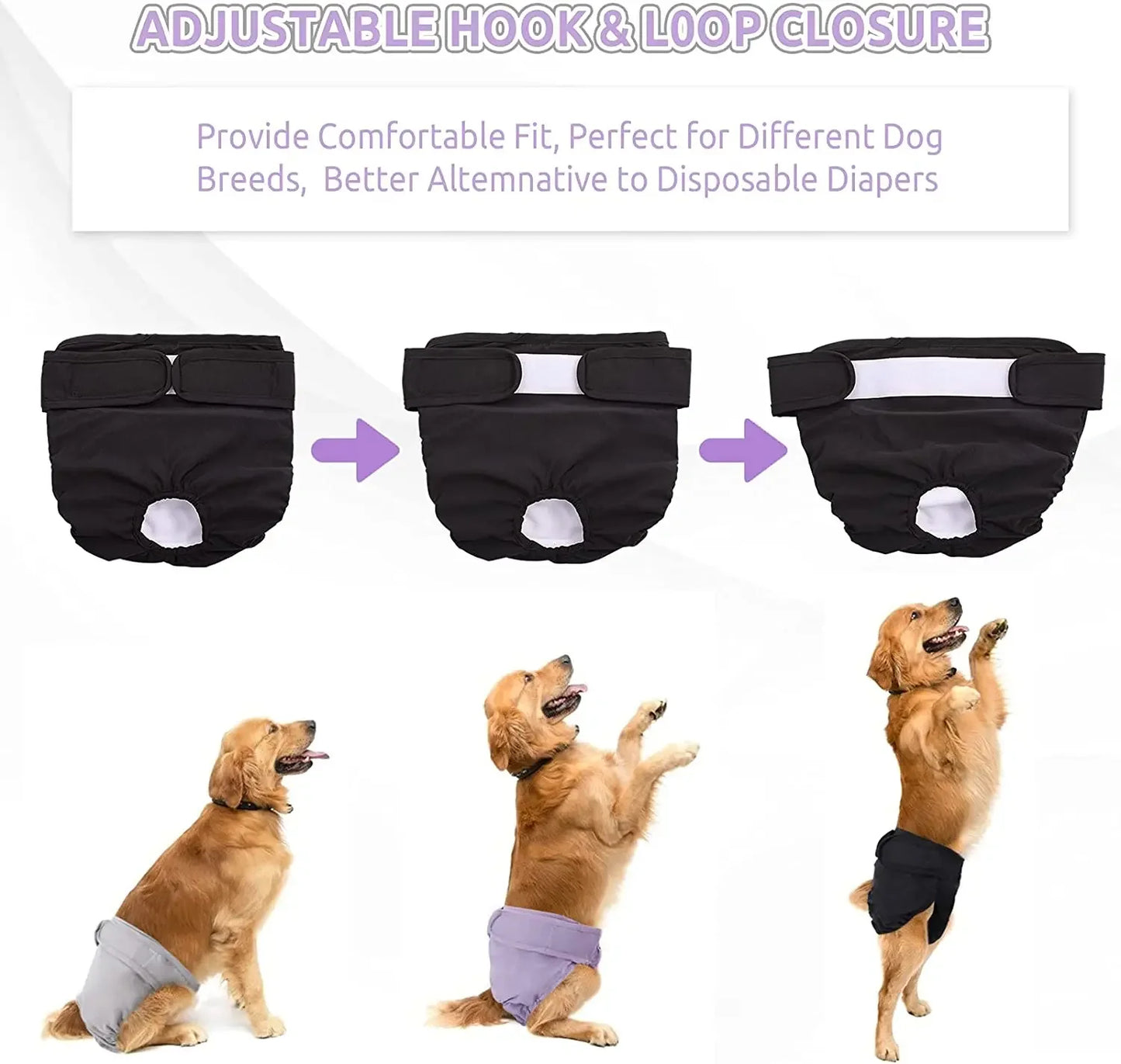 Reusable Dog Diapers for Female Dogs – Adjustable, High Absorbent Pet Nappies & Panties for All Sizes