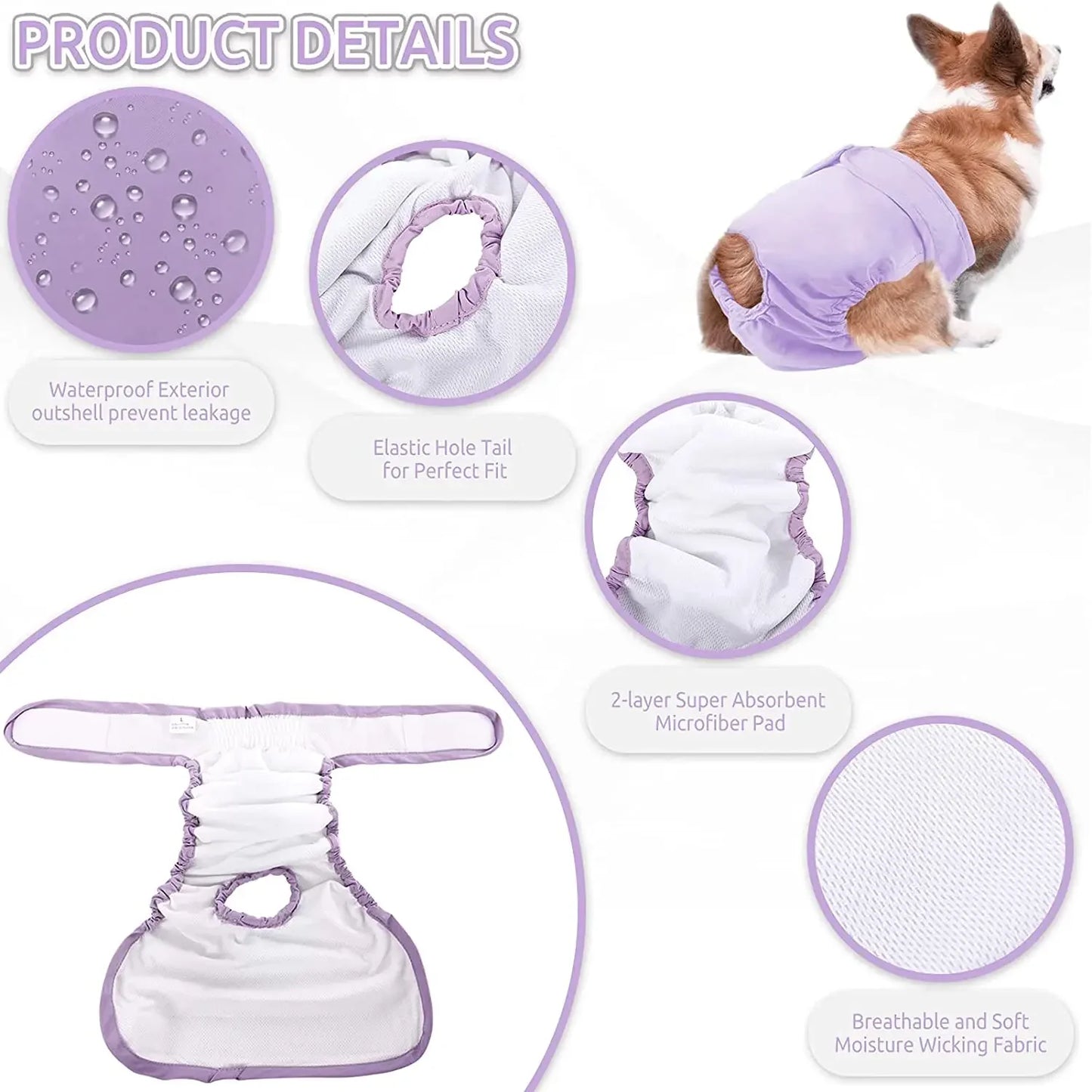 Reusable Dog Diapers for Female Dogs – Adjustable, High Absorbent Pet Nappies & Panties for All Sizes