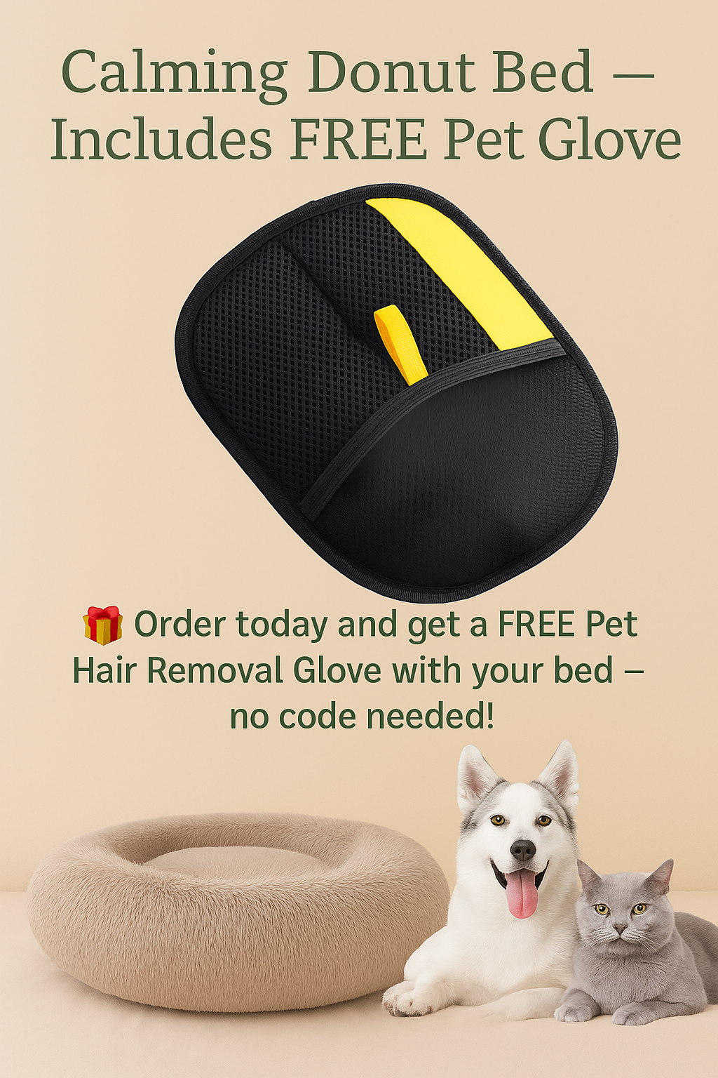 Calming Donut Bed for Dogs - Includes FREE Pet Hair Removal Glove 🎁