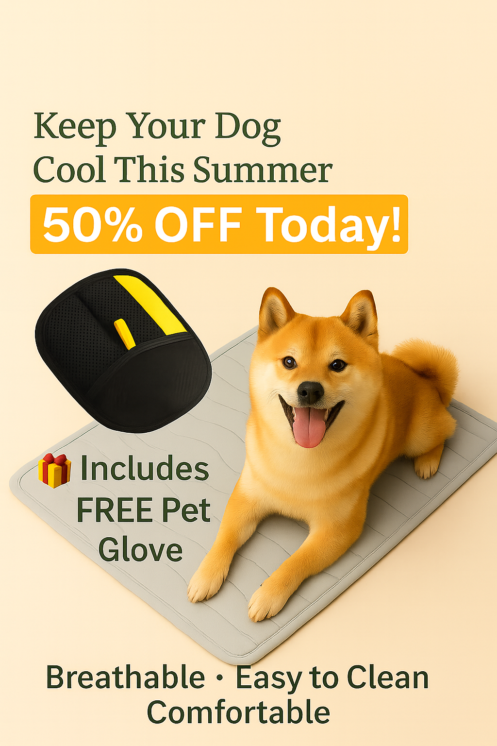 Cooling Pet Bed + FREE Pet Hair Removal Glove – Large Breathable Summer Mat for Dogs & Cats