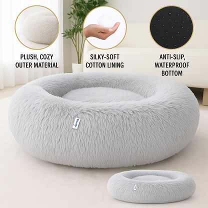 Calming Donut Bed for Dogs - Includes FREE Pet Hair Removal Glove 🎁